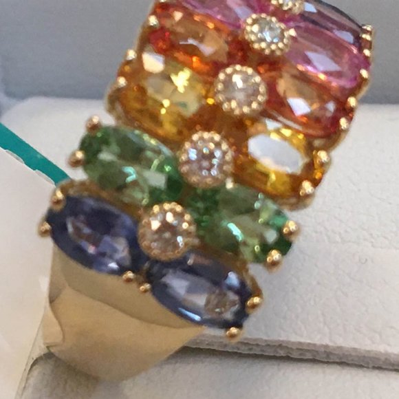 NWT $5790 Effy Watercolors Rainbow Sapphire 5.68 tcw 14K Yellow Gold Ring SZ 7 - Picture 5 of 14